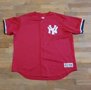 New York Yankees Vintage Baseball Jersey Red Mesh Majestic Men XXL